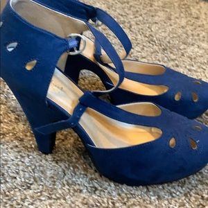 Navy blue t-strap heel